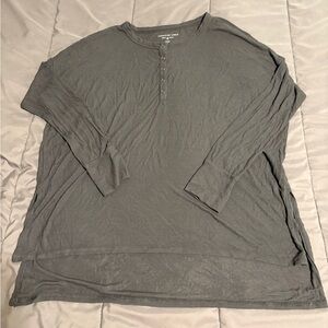 American Eagle Soft & Sexy Rib Henley Top | Gray Long Sleeve | Size M